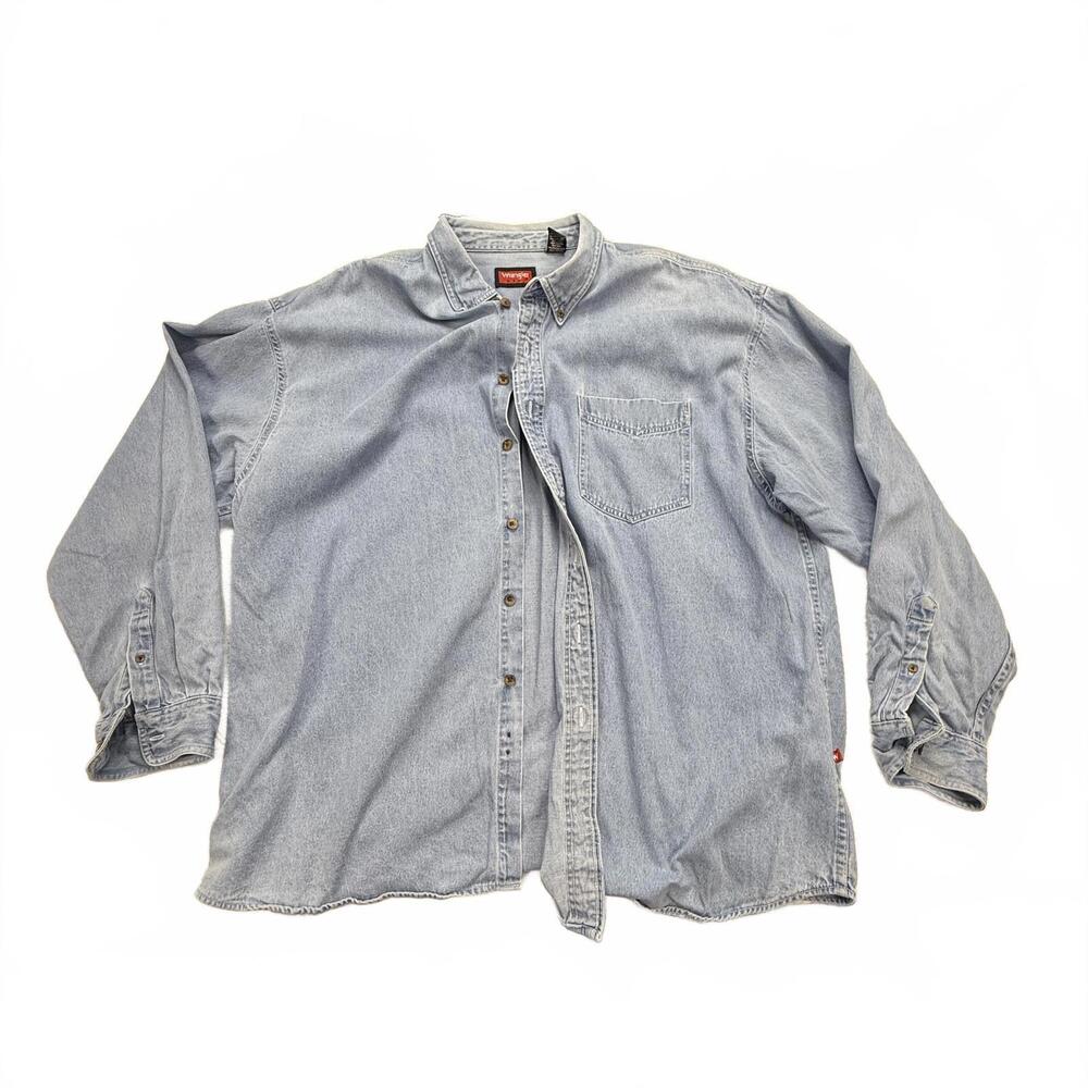 Men's XXL Vintage oversized wrangler jean denim button down shirt 100% Cotton‎